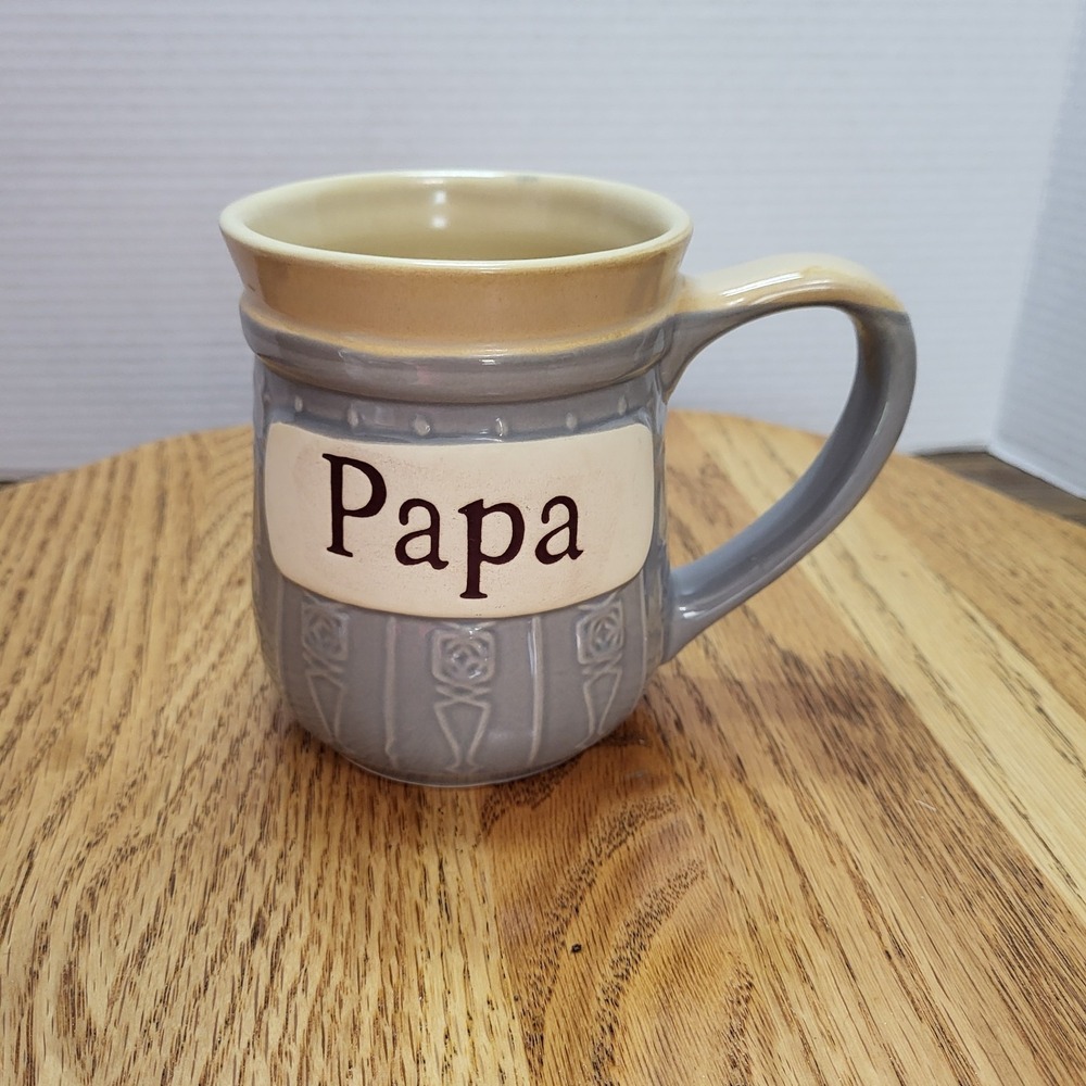 Cracker Barrel Papa Stoneware Large Embossed Mug Coffee Cup Gray